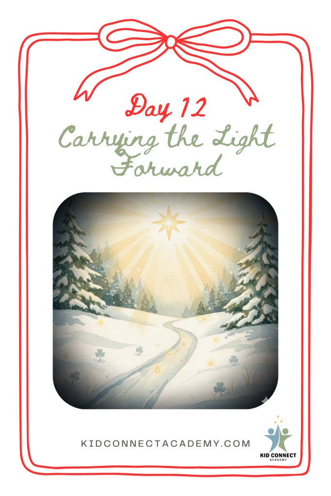 Winter path illustration symbolizing carrying the light of Christmas into the new year.