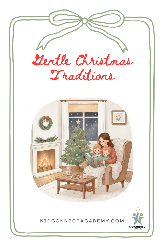 Gentle family Christmas moment with children